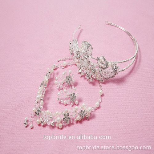 LW602 Wholesale Price For Headwear Three Suit with Real Crystal Sweet Style